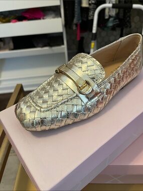 Woven Metallic Leather Loafer in Gold
